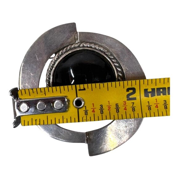 Vintage Mexican Sterling Silver Orb Modernist MCM Retro & Black Onyx Brooch Pin - Picture 5 of 6